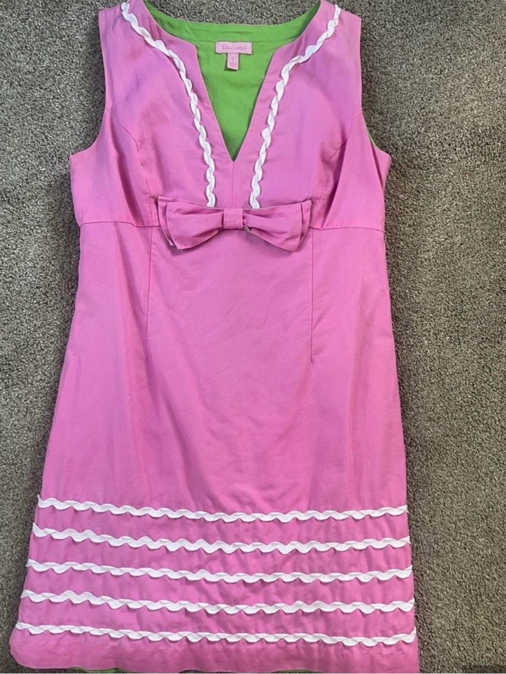 Lilly Pulitzer Pink Sleeveless Shift Dress with White Trim and Green Lining